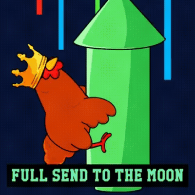 Cartoon Chicken With Crown Full Send To The Moon GIF