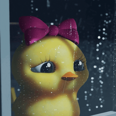 Cartoon Chicken With Pink Bow Looking Out Window GIF