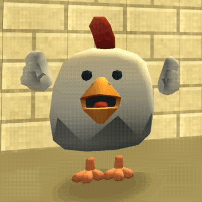 Cartoon Chicken With Red Feather In Front Of Brick Wall GIF