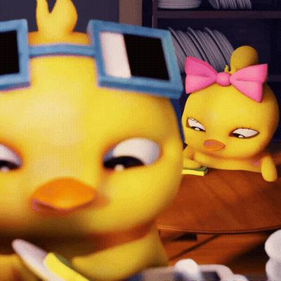 Cartoon Chicken With Sunglasses And Pink Bow GIF