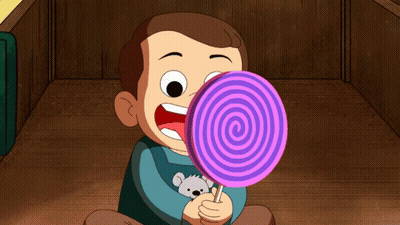 Cartoon Child Holding Pink And Purple Lollipop GIF