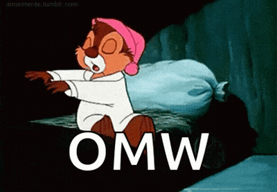 Cartoon Chipmunk In Pink Hat And Pajamas Saying OMW GIF