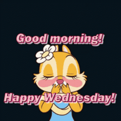Cartoon Chipmunk Surrounded By Pink Hearts Saying Good Morning Happy Wednesday GIF