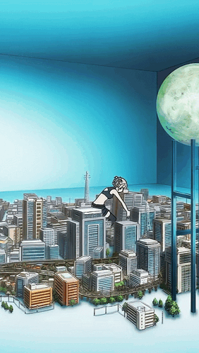 Cartoon City With Giant Globe GIF
