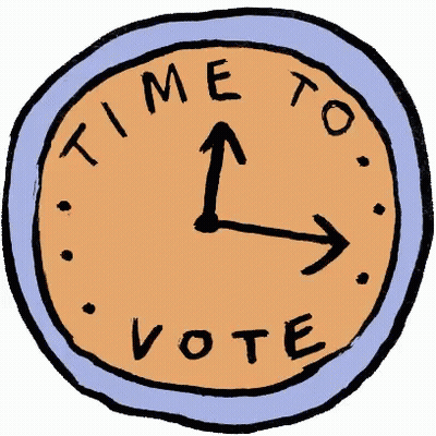 Cartoon Clock Saying Time To Vote GIF