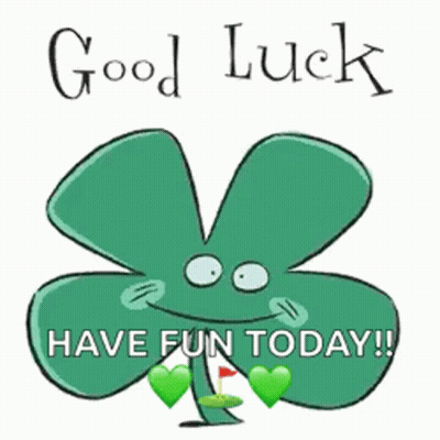 Cartoon Clover With Hearts And Golf Ball Says Good Luck Have Fun Today GIF