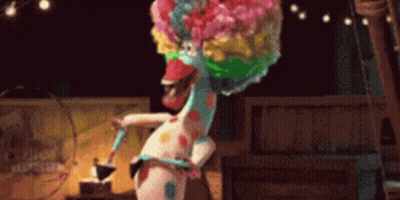 Cartoon Clown Giraffe Holding Umbrella And Hammer GIF