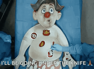 Cartoon Clown Says I'll Be Going Under The Knife GIF