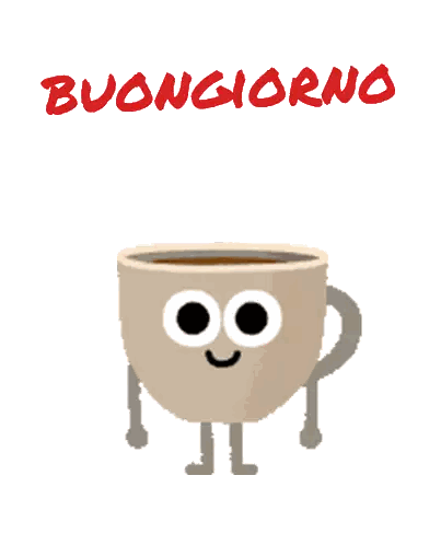 Cartoon Coffee Cup Saying Buongiorno Sticker