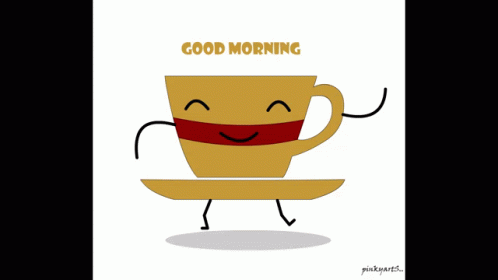 Cartoon Coffee Cup With Arms And Legs Saying Good Morning GIF