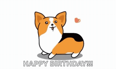 Cartoon Corgi With Heart In Mouth Saying Happy Birthday GIF