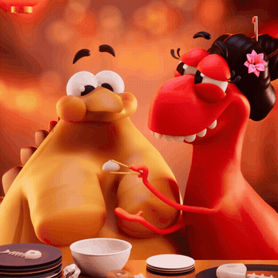 Cartoon Couple Eating At Table GIF