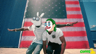 Cartoon Couple In Front Of American Flag With Creepz GIF