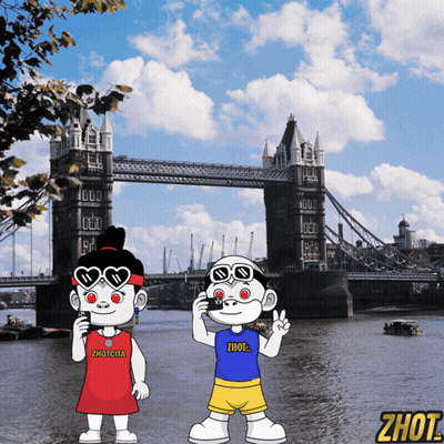 Cartoon Couple In Front Of Bridge Zhot GIF