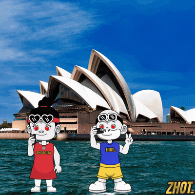 Cartoon Couple In Front Of Sydney Opera House GIF