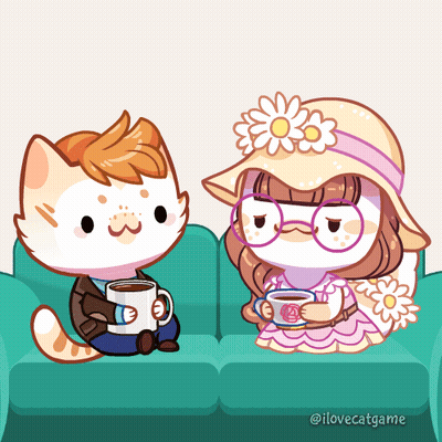 Cartoon Couple Sitting On Couch With Tea GIF