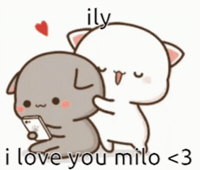 Cartoon Couple Sitting With I Love You Milo < 3 GIF