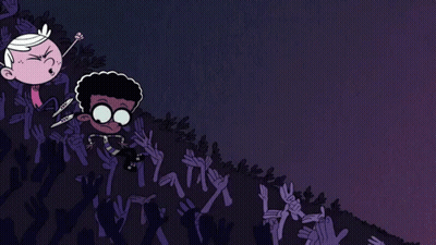 Cartoon Couple With Crowd Of Hands Behind GIF