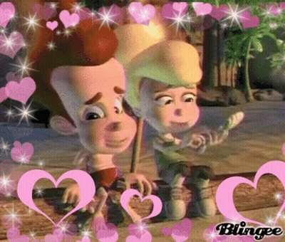Cartoon Couple With Pink Hearts And Blingee GIF