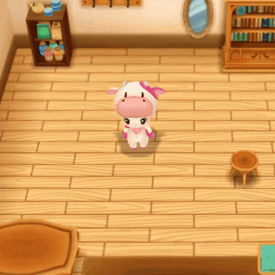 Cartoon Cow Standing On Wooden Floor GIF