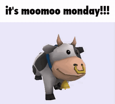 Cartoon Cow With Bell Saying It's Moomoo Monday GIF