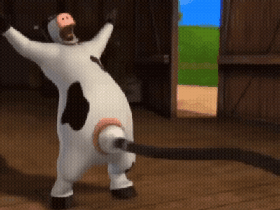 Cartoon Cow With Hose Sticking Out Butt GIF