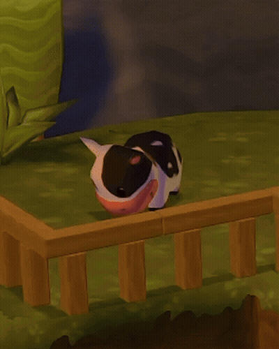Cartoon Cow With Yellow Collar On Grassy Hill GIF