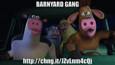 Cartoon Cows In A Car Barnyard Gang GIF