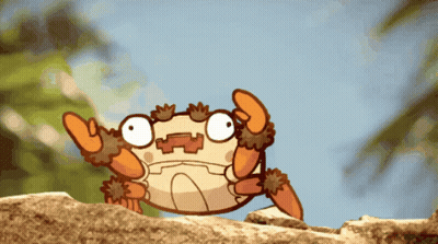 Cartoon Crab On Rock With Claws Outstretched GIF