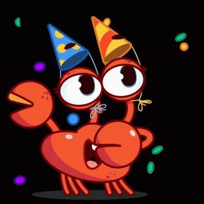 Cartoon Crab Wearing Party Hat With Letter O GIF