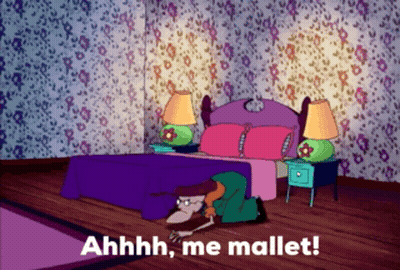 Cartoon Crawling Under Bed Saying Ahhhh Me Mallet GIF