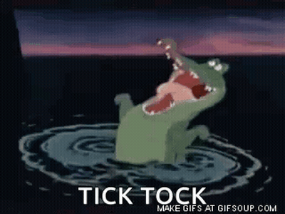 Cartoon Crocodile Swimming With Open Mouth Saying Tick Tock GIF