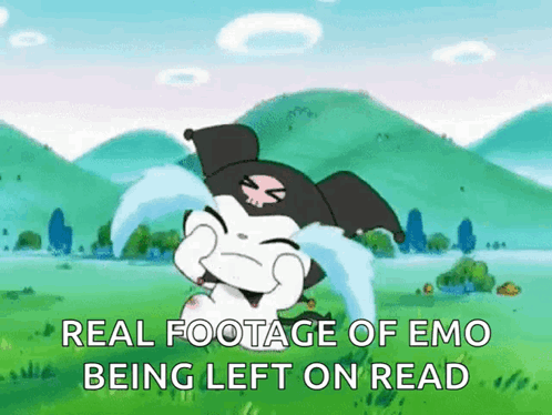 Cartoon Crying In Field With Emo Left On Read GIF