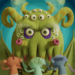 Cartoon Cthulhu Wobbly Eyes Green Tentacles GIF