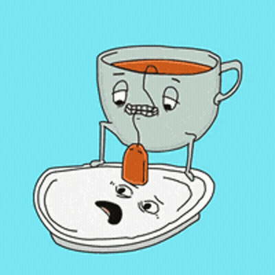 Cartoon Cup Of Tea With Face And Tea Bag GIF