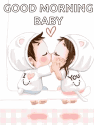 Cartoon Cute Baby Kiss Good Morning Wife  GIF