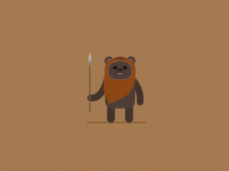 Cartoon Cute Ewok Holding A Spear GIF