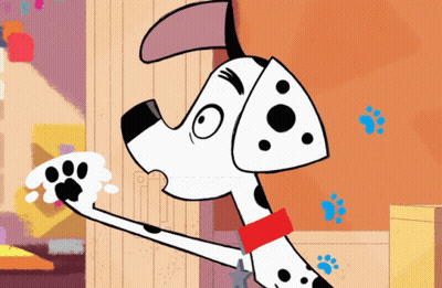 Cartoon Dalmatian Dog With Red Collar Holding Paw GIF