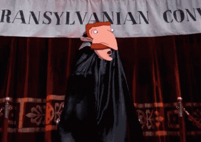 Cartoon Dancing In Front Of Transylvania Convention Banner GIF