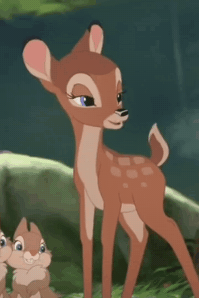 Cartoon Deer Standing Beside Chipmunk GIF