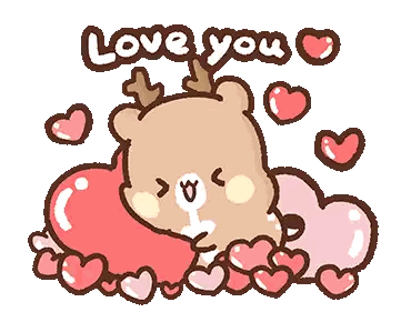 Cartoon Deer Surrounded By Hearts Love You Sticker
