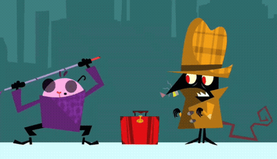Cartoon Detective Beside Red Suitcase GIF