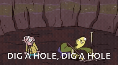 Cartoon Digging Hole With Stick While Another Looks On GIF
