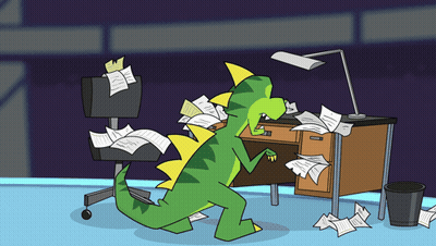 Cartoon Dinosaur At Office Desk GIF