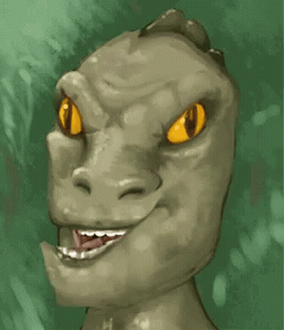 Cartoon Dinosaur Face With Yellow Eyes GIF