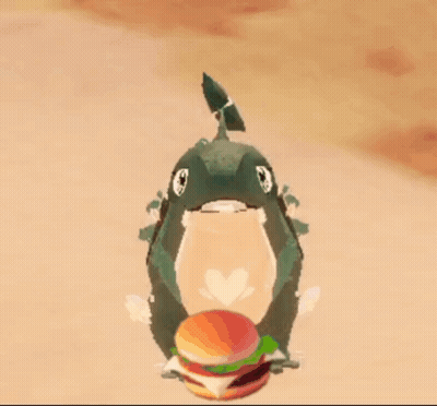 Cartoon Dinosaur Holding Hamburger in Desert