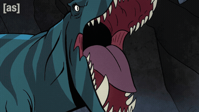 Cartoon Dinosaur With Mouth Open Saying As GIF