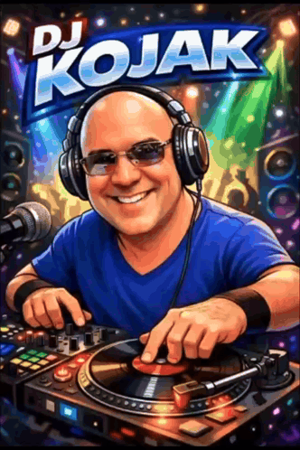 Cartoon DJ Wearing Headphones Playing Music