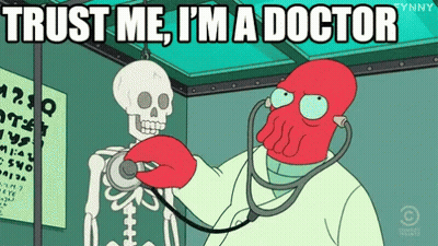 Cartoon Doctor Examining Skeleton Trust Me I'm A Doctor GIF