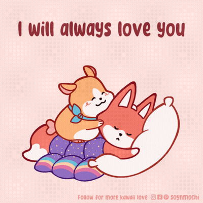 Cartoon Dog And Fox Hugging I Will Always Love You GIF